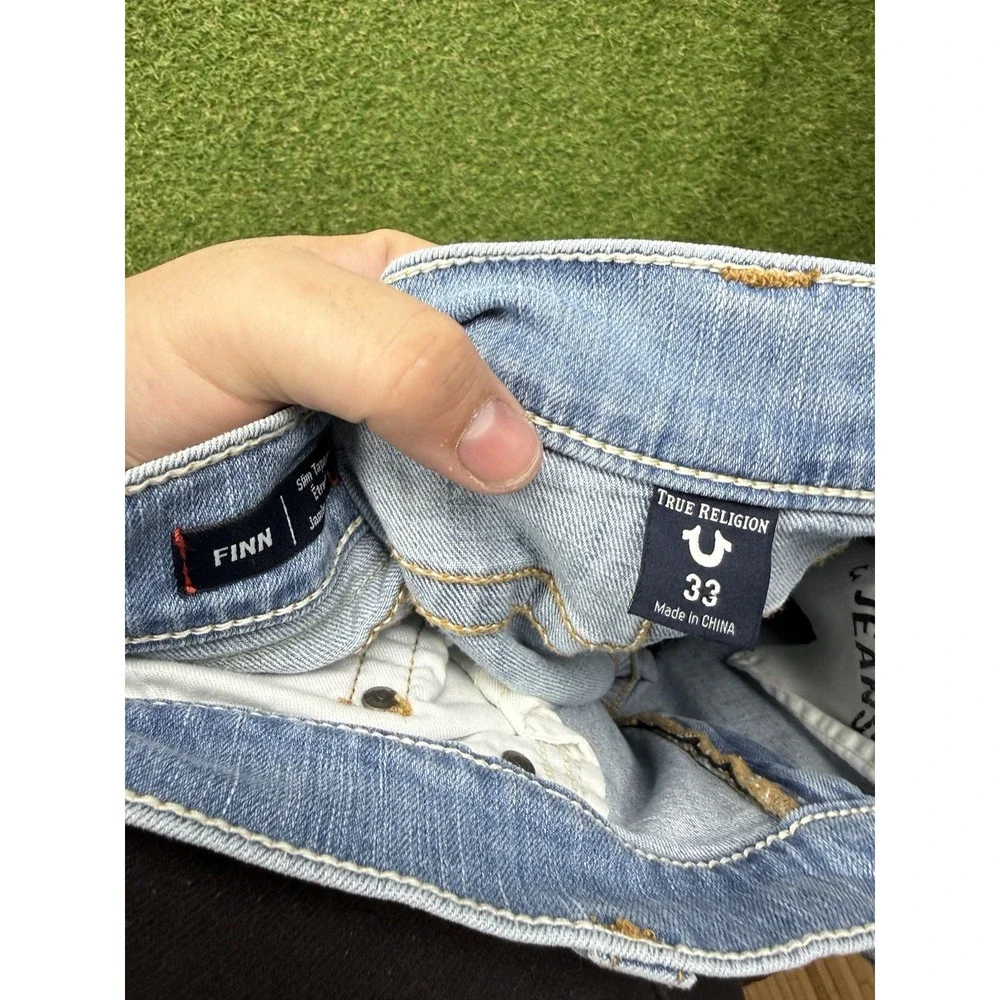 True Religion Jeans Mens 33 Finn Slim Tapered Ankle Zippers Frayed Hem y2k